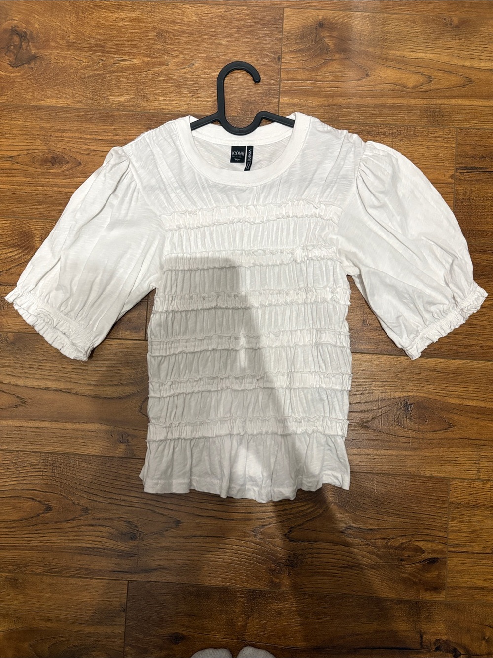 Simons White Short Sleeve Ruched Knit Top